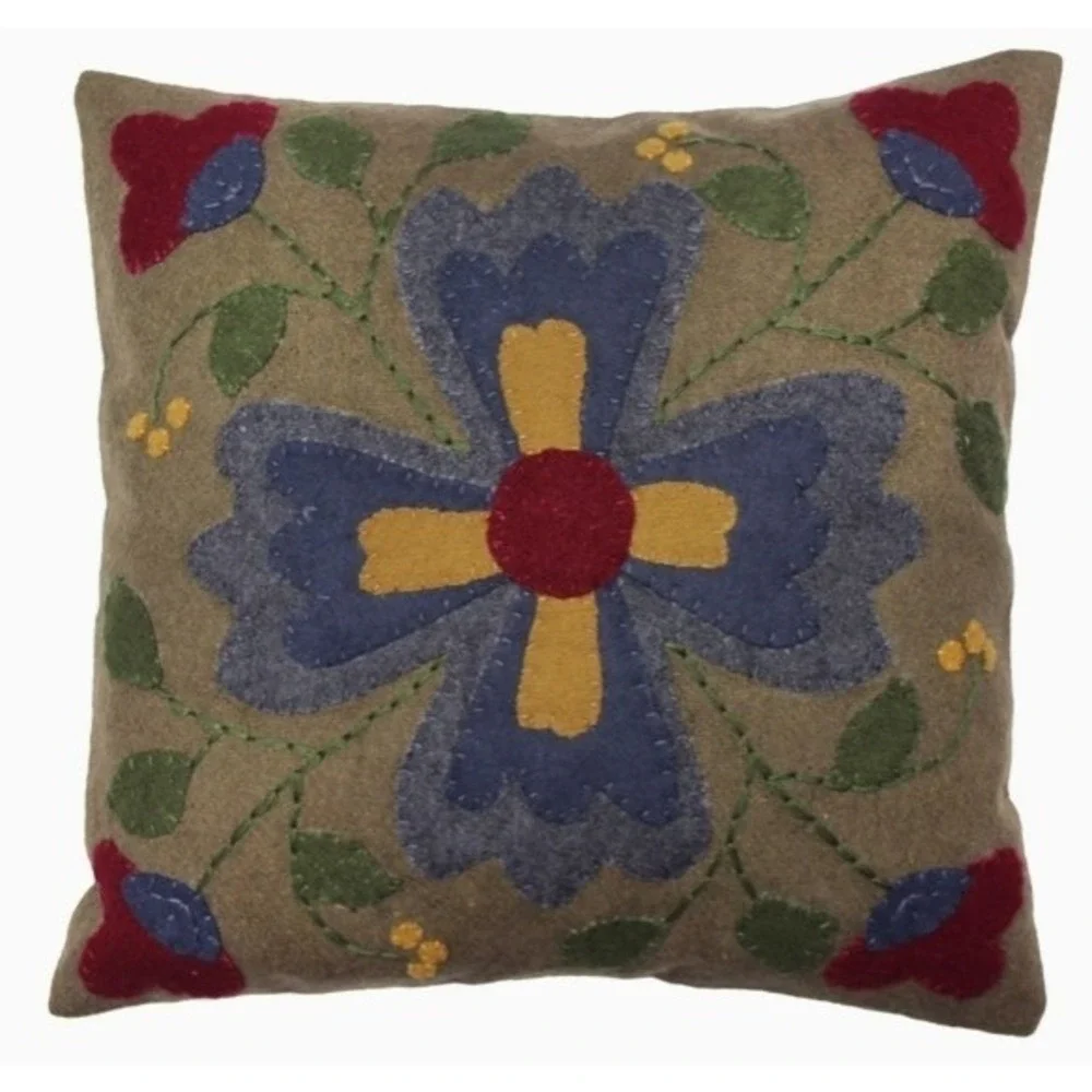 Primitive Folk Flower Pillow Floral Motif 14